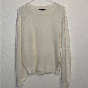 White Crew Neck Sweater with Soft Knit Material and Relaxed Fit